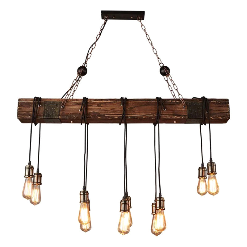 Bare Bulb Large Kitchen Pendant Lights Wood Retro Industrial Style Island Light for Coffee Shop