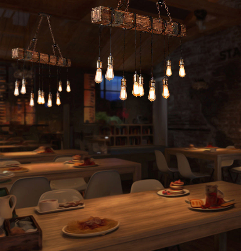 Lampadina nuda grande cucina a ciondolo luci a ciondolo in legno in stile industriale Isola luce per caffetteria