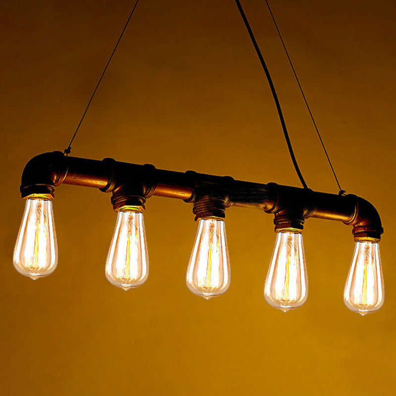 Elongated Pipe Hanging Island Lights Retro Industrial Style Metal Chandelier Lighting Fixtures for Coffee Shop