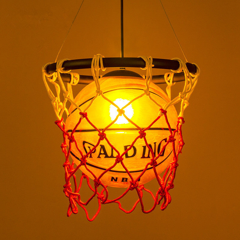 Creative Glass Basketball Shaped Suspended Light with Nets Single Light Decorative Arts Hanging Light for Bar