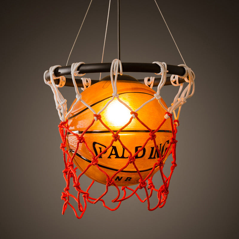 Creative Glass Basketball Shaped Suspended Light with Nets Single Light Decorative Arts Hanging Light for Bar