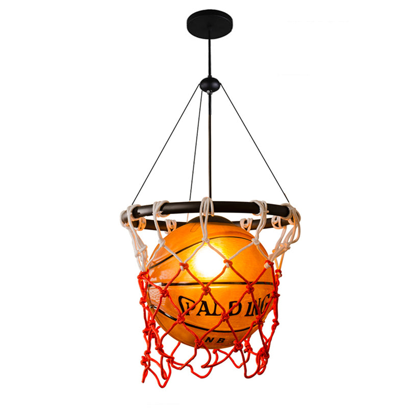Creative Glass Basketball Shaped Suspended Light with Nets Single Light Decorative Arts Hanging Light for Bar