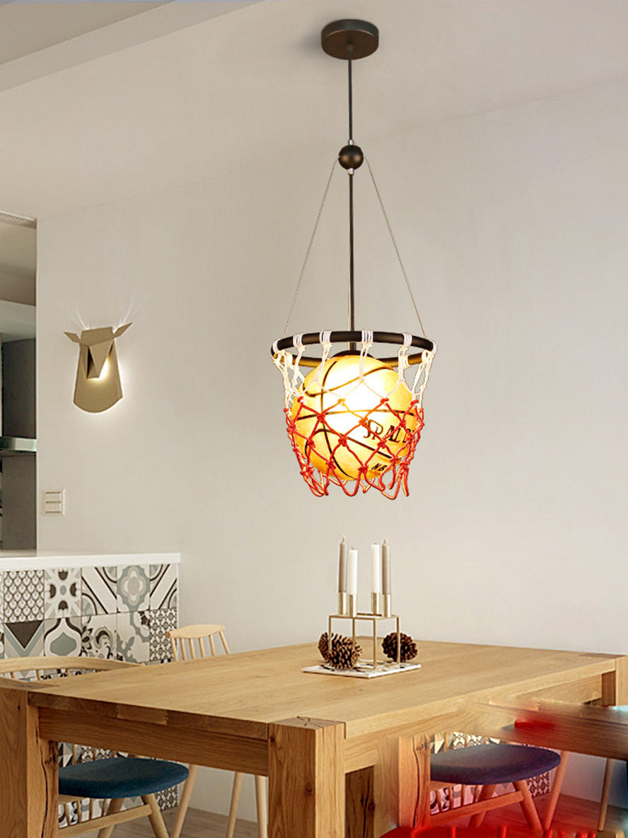 Creative Glass Basketball Shaped Suspended Light with Nets Single Light Decorative Arts Hanging Light for Bar