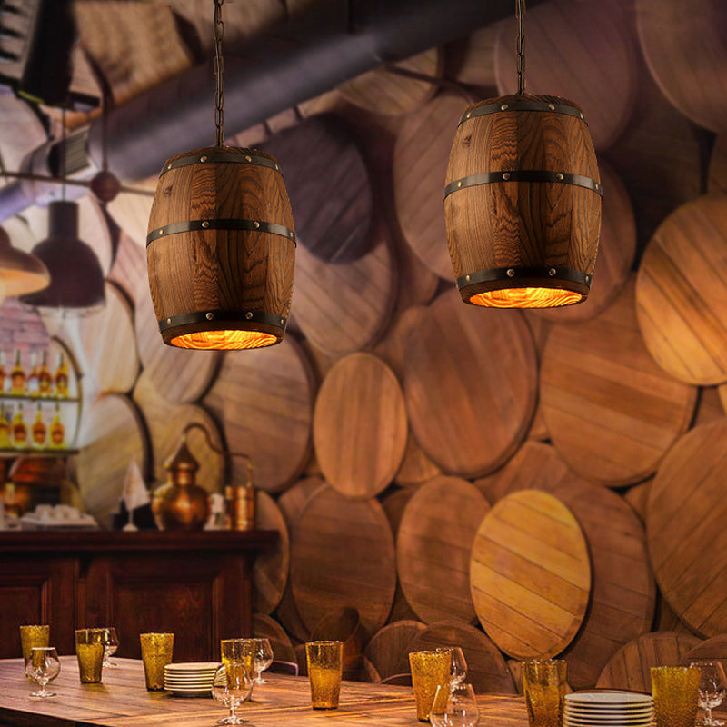 Houten vat gevormd creatief hangend licht industriële stijl single light hangend licht met 27,5 "hangende ketting