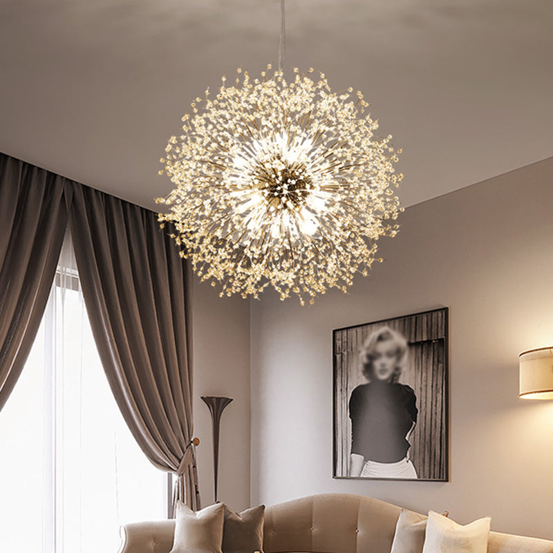 Modern Style Dandelion Crystal Pendant Light Home Decoration Lighting Fixture in Gold for Dining Room