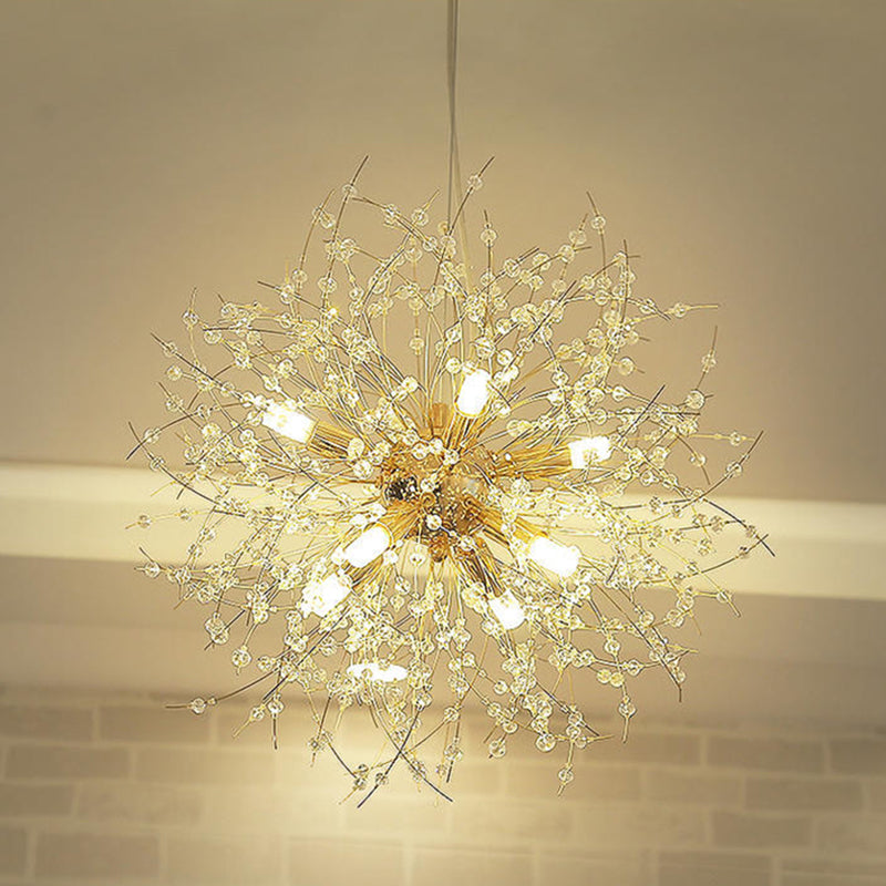 Modern Style Dandelion Crystal Pendant Light Home Decoration Lighting Fixture in Gold for Dining Room