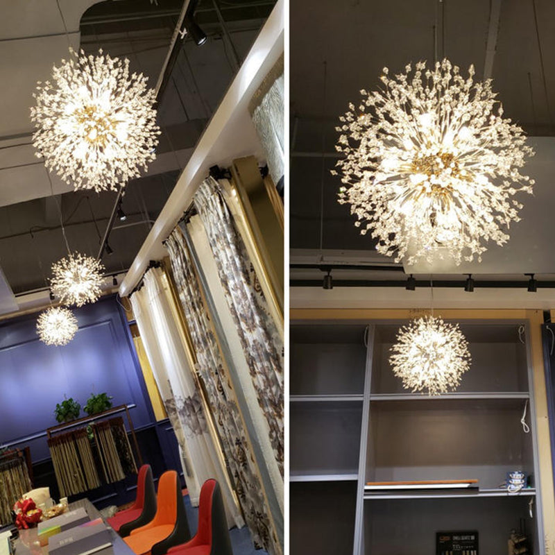 Modern Style Dandelion Crystal Pendant Light Home Decoration Lighting Fixture in Gold for Dining Room