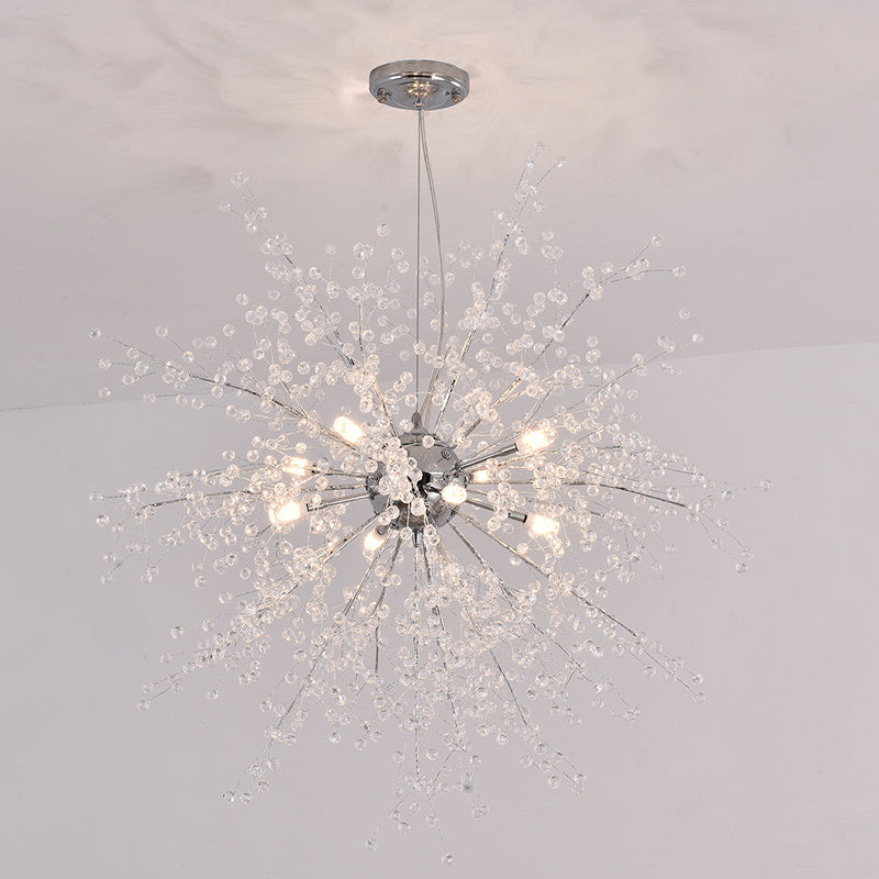Dandelion Shaped Crystal Hanging Light Modern Simplicity Bedroom Lighting Pendant in Chrome