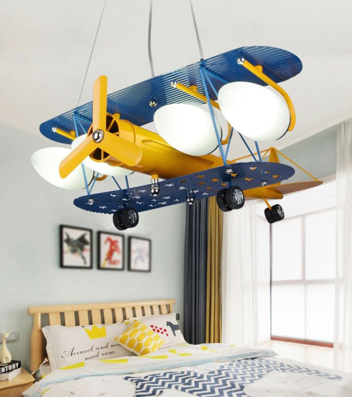 Propeller Airplane Shaped Hanging Light 5-Lights Cartoon Design Lighting Fixture for Children Room
