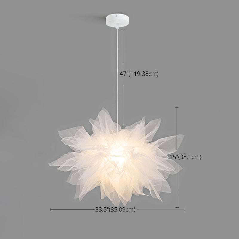 White Organza Fabric Shade Hanging Light Modern Style Single Light Creative Suspension Lamp for Garment Store