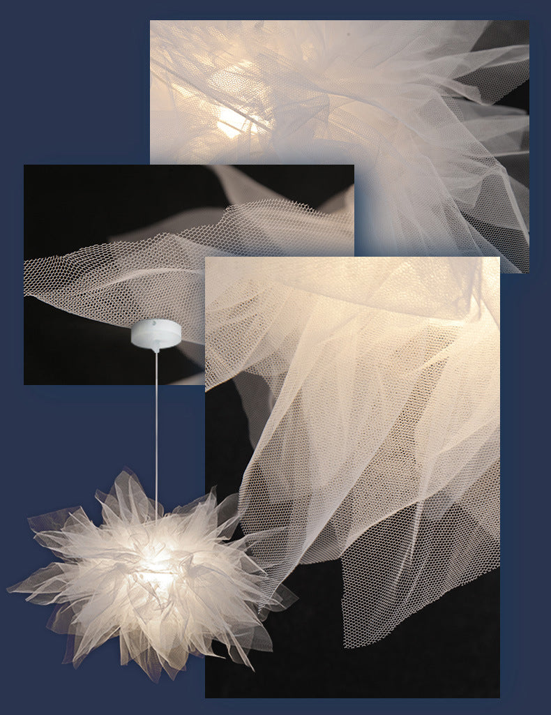 White Organza Fabric Shade Hanging Light Modern Style Single Light Creative Suspension Lamp for Garment Store