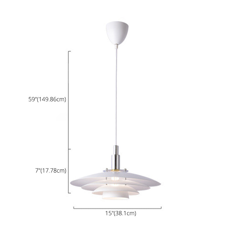 Nordic Style Minimalist Flying Saucer Hanging Light 15" Wide White Metal Single Bulb Lighting Fixture in Bedroom