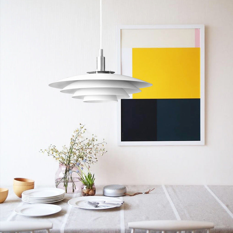 Nordic Style Minimalist Flying Saucer Hanging Light 15" Wide White Metal Single Bulb Lighting Fixture in Bedroom