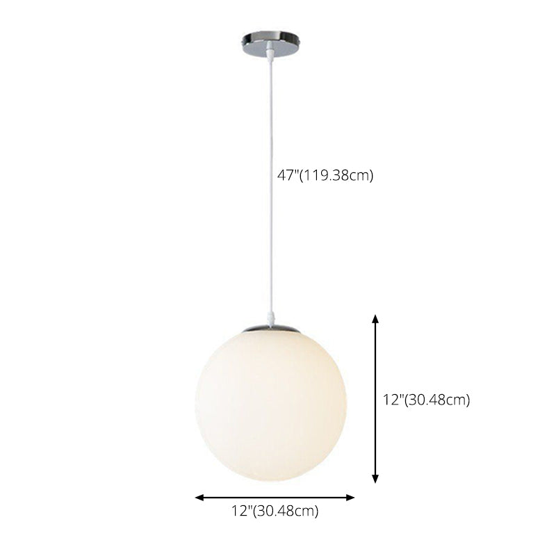 Milk White Acrylic Ball Shade Hanging Light Modern Simplicity 1-Light Suspension Lighting Fixture For Kitchen Bar