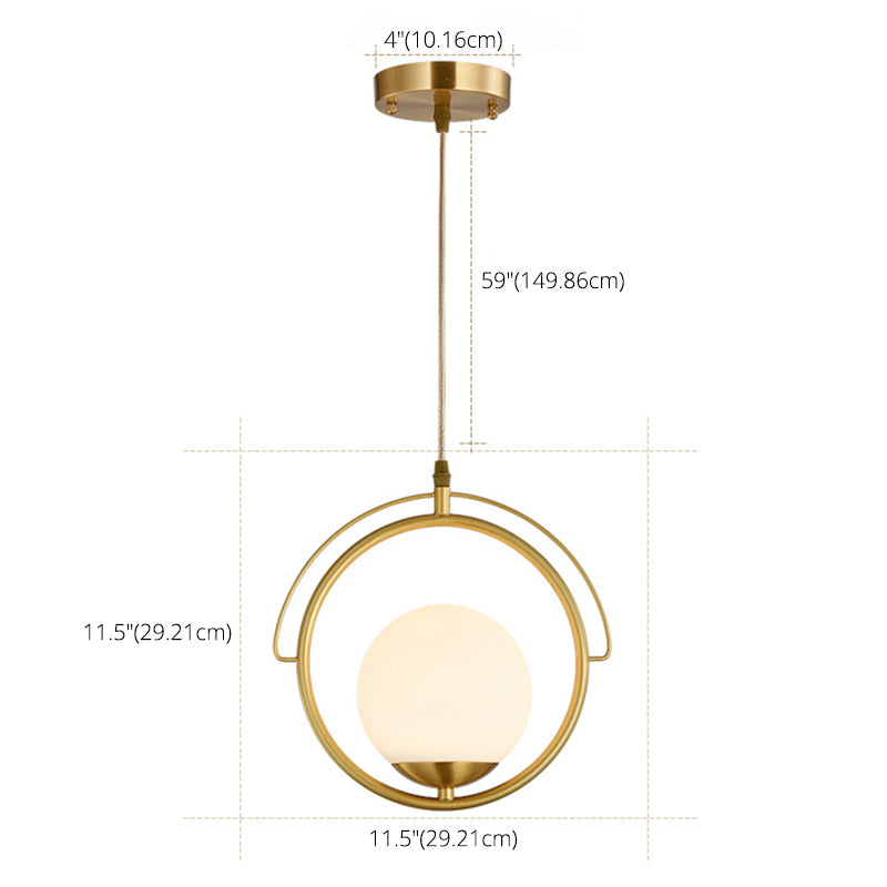 11.5 "Diameter Brassring Eenmalige lichtophanging Lamp Witglas Balschaduw Moderne stijl Verlichtingsarmatuur voor slaapkamer