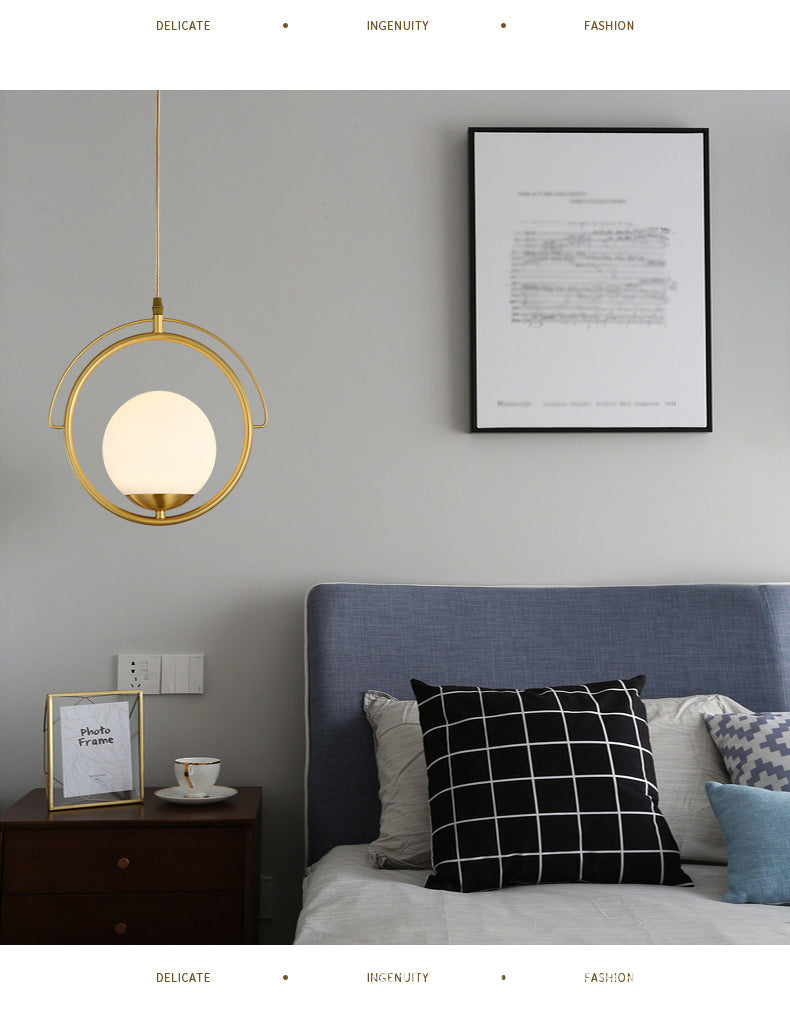 11.5 "Diameter Brassring Eenmalige lichtophanging Lamp Witglas Balschaduw Moderne stijl Verlichtingsarmatuur voor slaapkamer