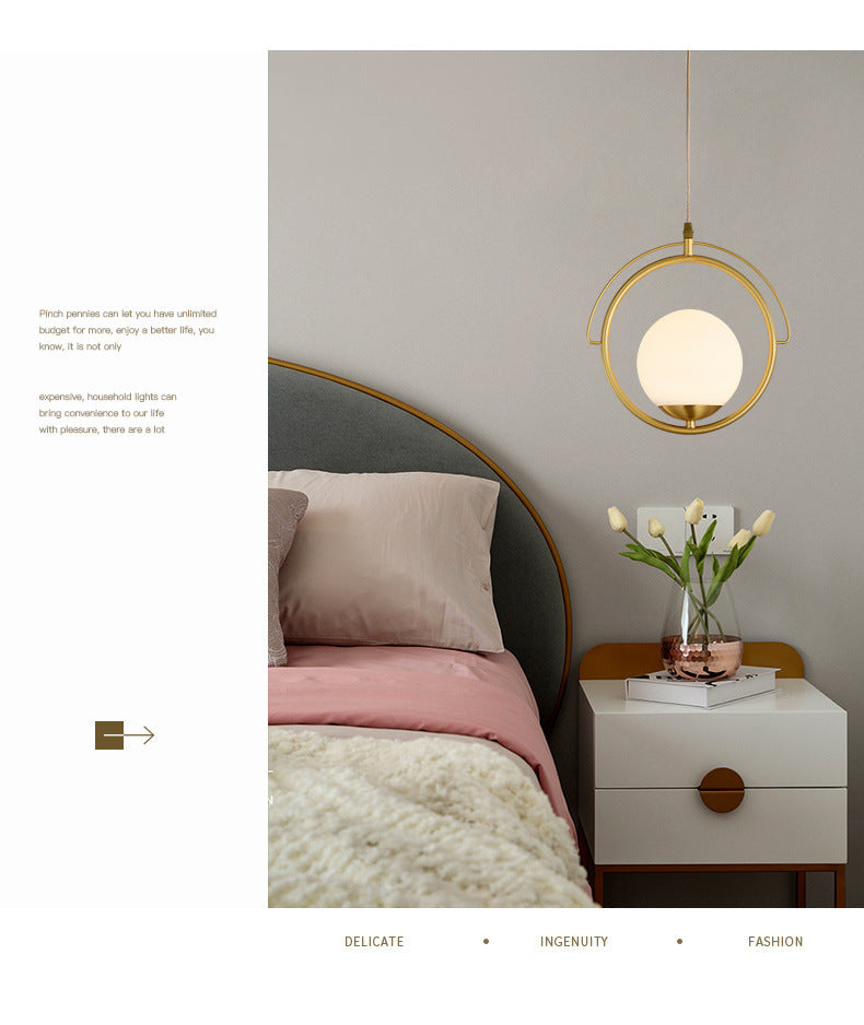 11.5 "Diameter Brassring Eenmalige lichtophanging Lamp Witglas Balschaduw Moderne stijl Verlichtingsarmatuur voor slaapkamer