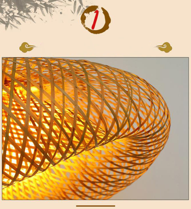 Straw Hat Shaped Bamboo Weaving Suspension Lamp Asian Style Single Bulb Hanging Light with 47" Adjustable Hanging Wire