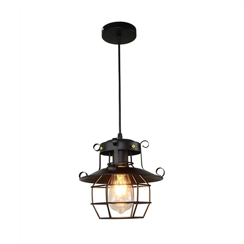 Lampadina a singolo bulbo in stile industriale a sospensione in ferro diamante in gabbia lampada appesa per le scale del corridoio