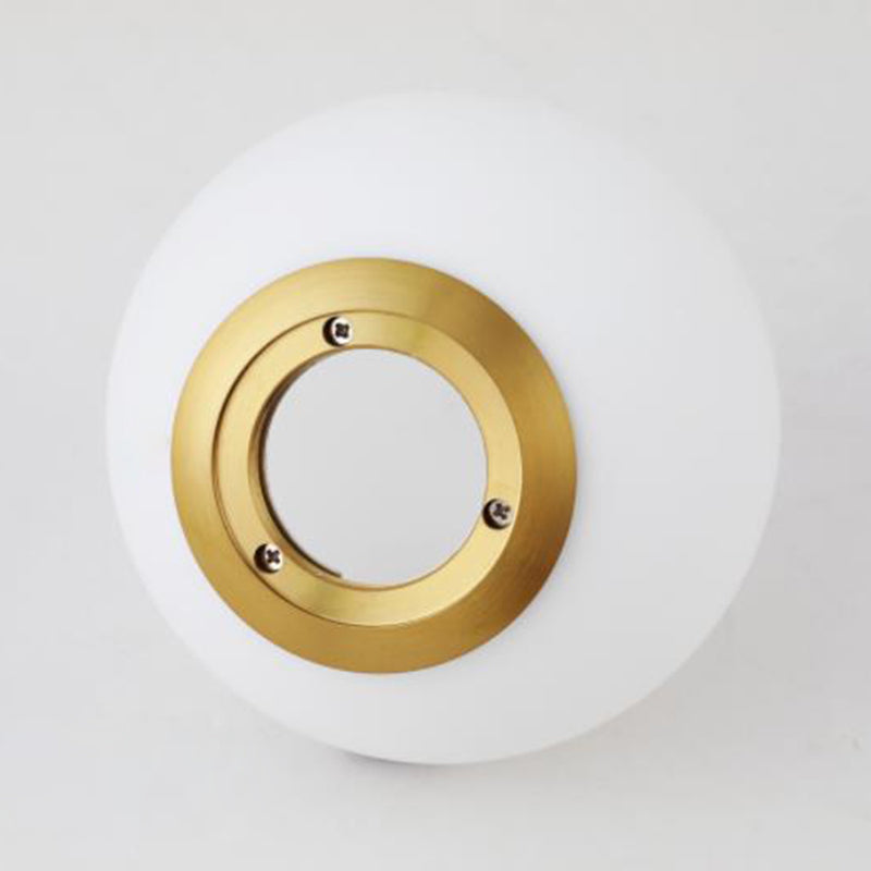 Nordic Minimalism Golden Ring Hanging Light with White Glass Ball Shade Mini Pendant Fixtures for Bedside