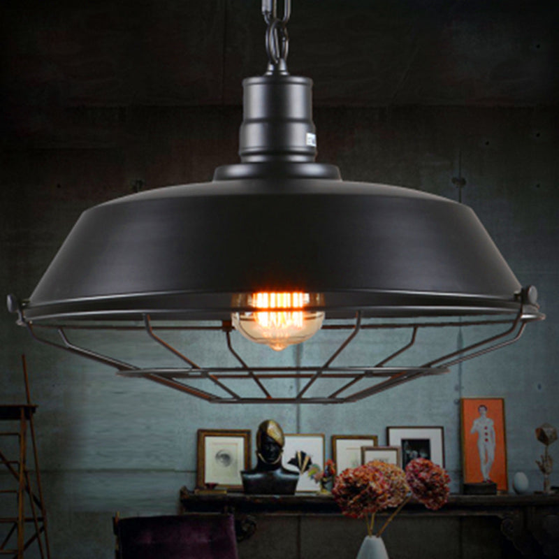 18 Inches Wide Retro Hanging Light with Iron Wire Cage Shade Industrial Style Single Bulb Lighting Fixture for Corridor Aisle