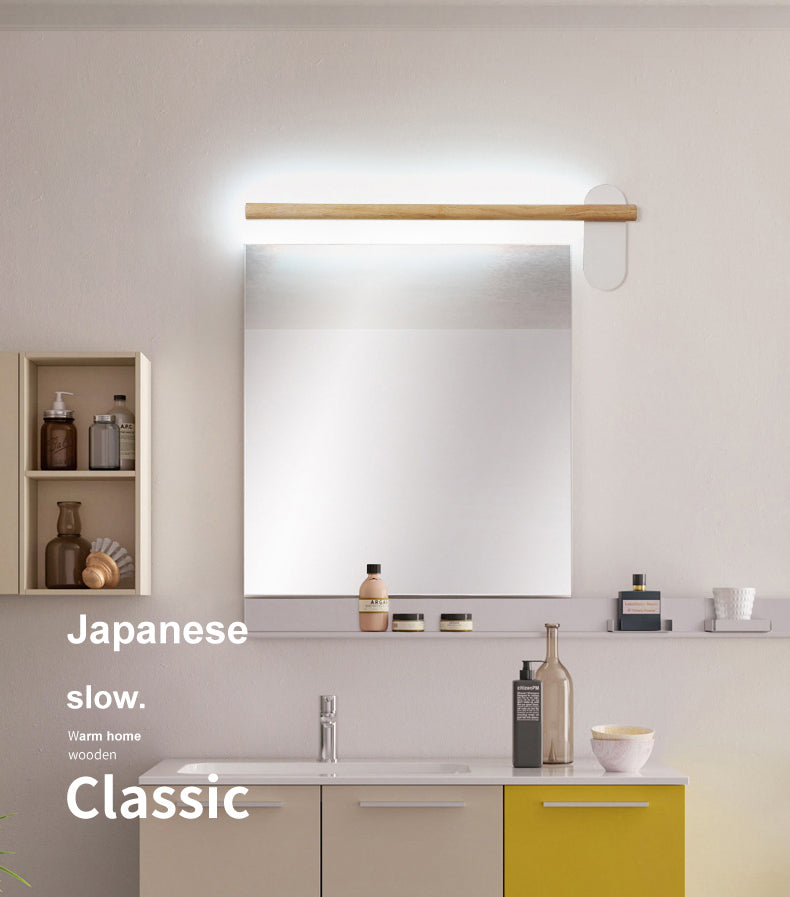 Wooden Round Bar Wall Mounted Vanity Light Nordic Style Vanity Fixture for Bathroom