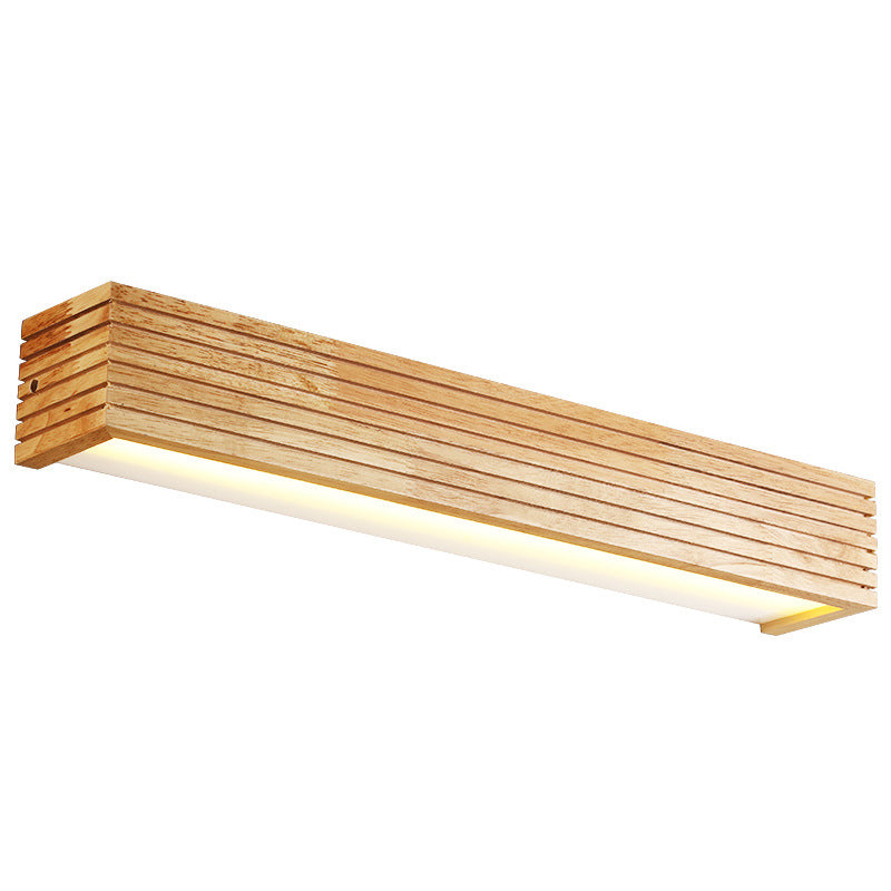 Nordic Creative Wall Mounted Mirror Front Lamp Wooden Rectangular Vanity Light for Bathroom