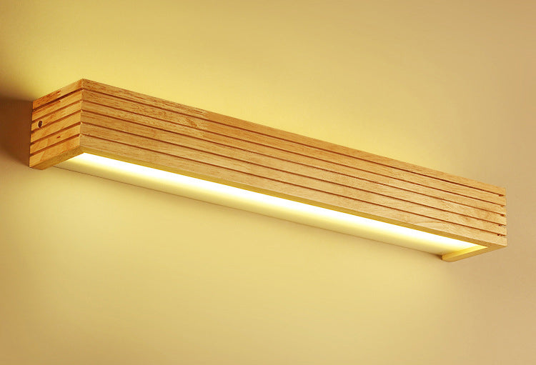 Nordic Creative Wall Mounted Mirror Front Lamp Wooden Rectangular Vanity Light for Bathroom