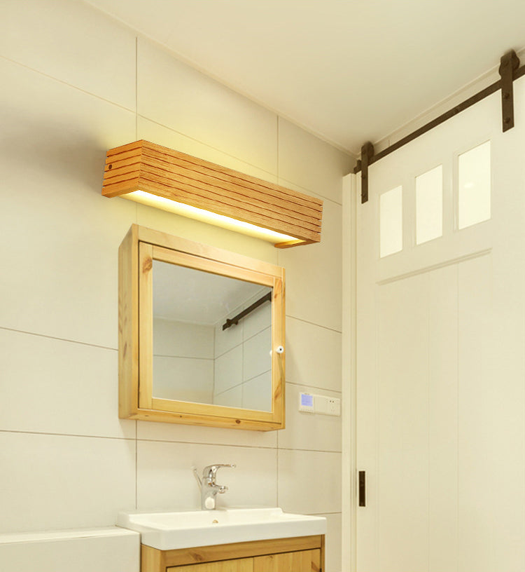 Nordic Creative Wall Mounted Mirror Front Lamp Wooden Rectangular Vanity Light for Bathroom