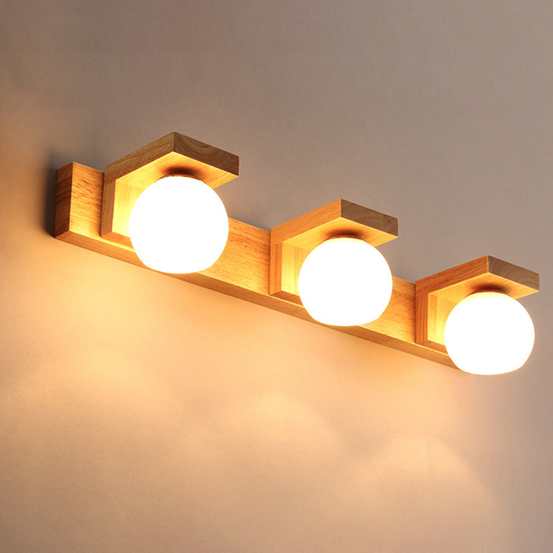 Bola de vidrio tocador de tocador apliques nórdico lámpara de tocador de madera para baño