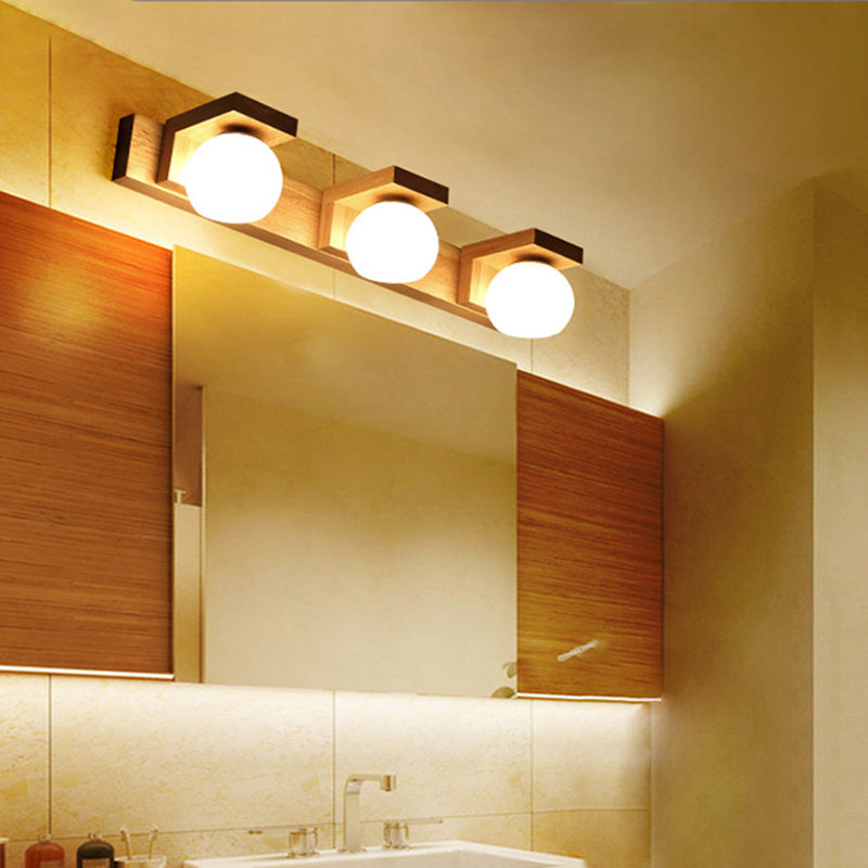 Bola de vidrio tocador de tocador apliques nórdico lámpara de tocador de madera para baño