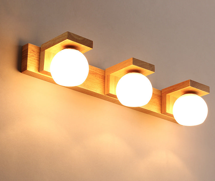 Bola de vidrio tocador de tocador apliques nórdico lámpara de tocador de madera para baño