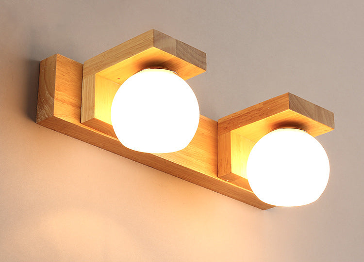 Bola de vidrio tocador de tocador apliques nórdico lámpara de tocador de madera para baño