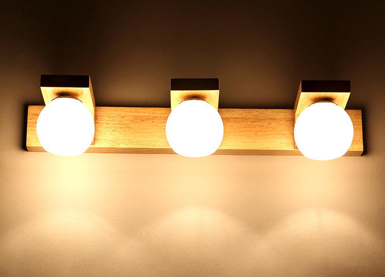 Bola de vidrio tocador de tocador apliques nórdico lámpara de tocador de madera para baño