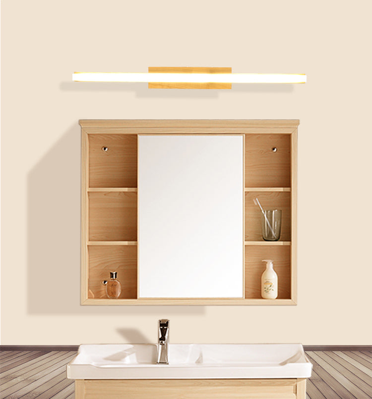 Nordic Natural Oak Vanity Sconce Fixture Simplicity Style Vanity Light in Acrylic Shade