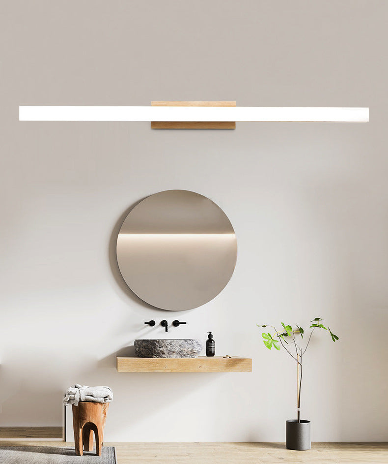 Natural Oak Linear Bathroom Vanity Light Fixture Acrylic Anti-fogging Shade Vanity Mirror Light