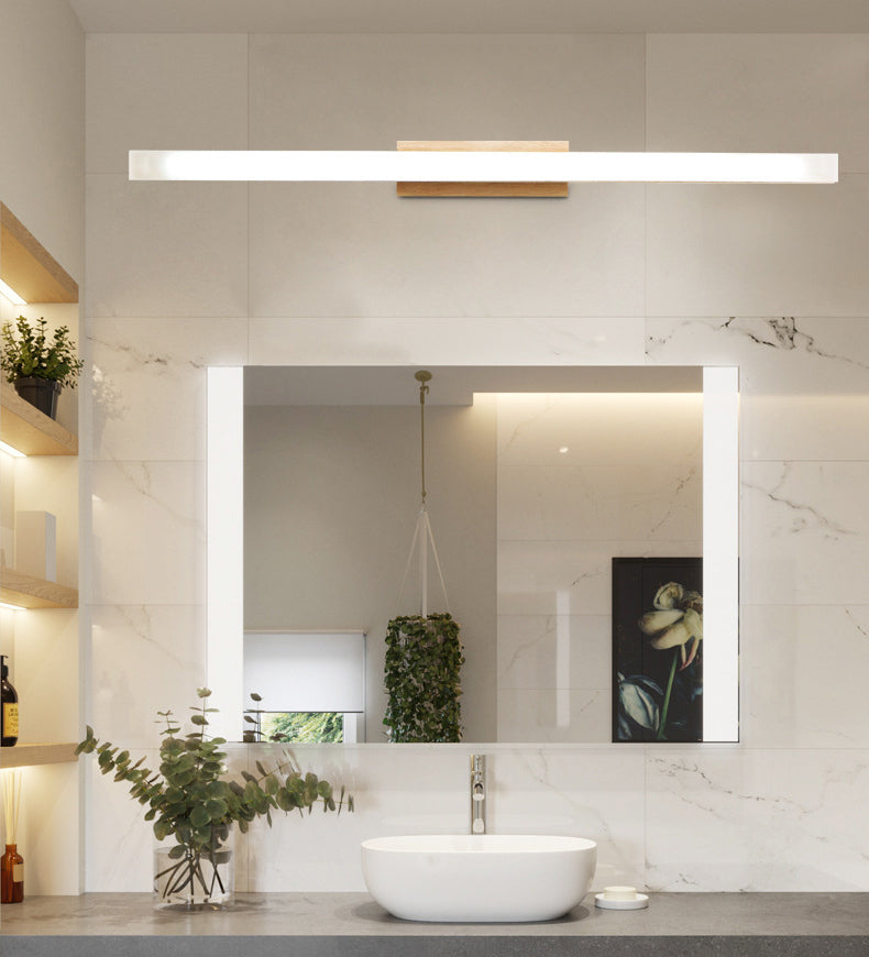 Natural Oak Linear Bathroom Vanity Light Fixture Acrylic Anti-fogging Shade Vanity Mirror Light