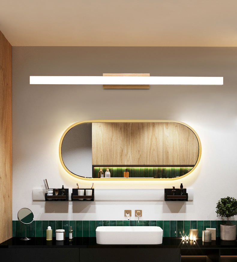 Natural Oak Linear Bathroom Vanity Light Fixture Acrylic Anti-fogging Shade Vanity Mirror Light
