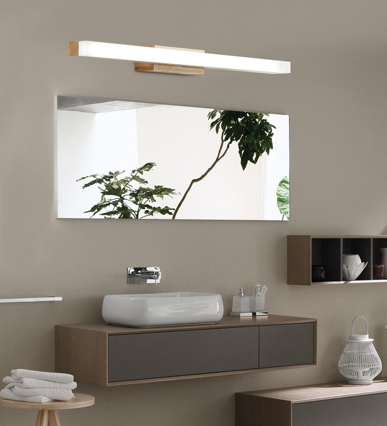 Natural Oak Linear Bathroom Vanity Light Fixture Acrylic Anti-fogging Shade Vanity Mirror Light
