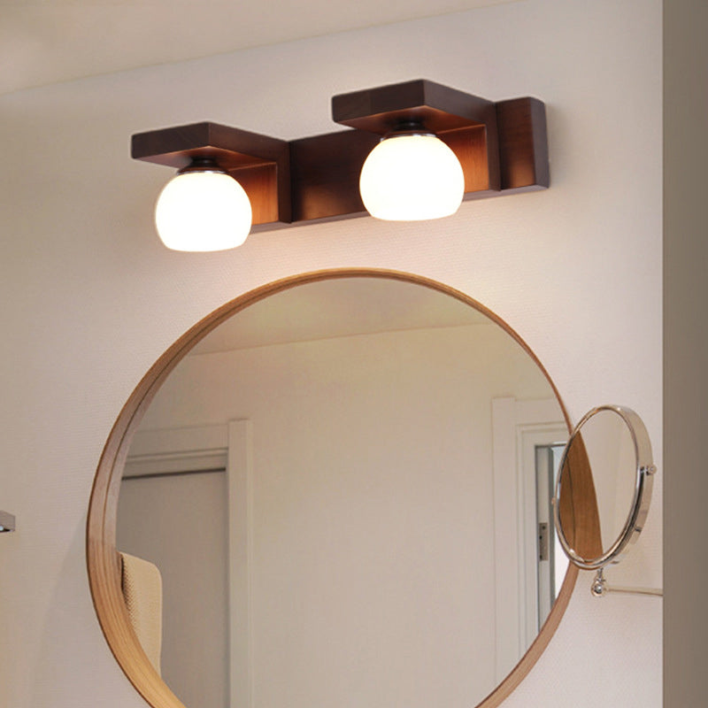 Walnut Brown Mirror Cabinet Wall Sconce Down Lighting Vanity Fixtures for Bathroom
