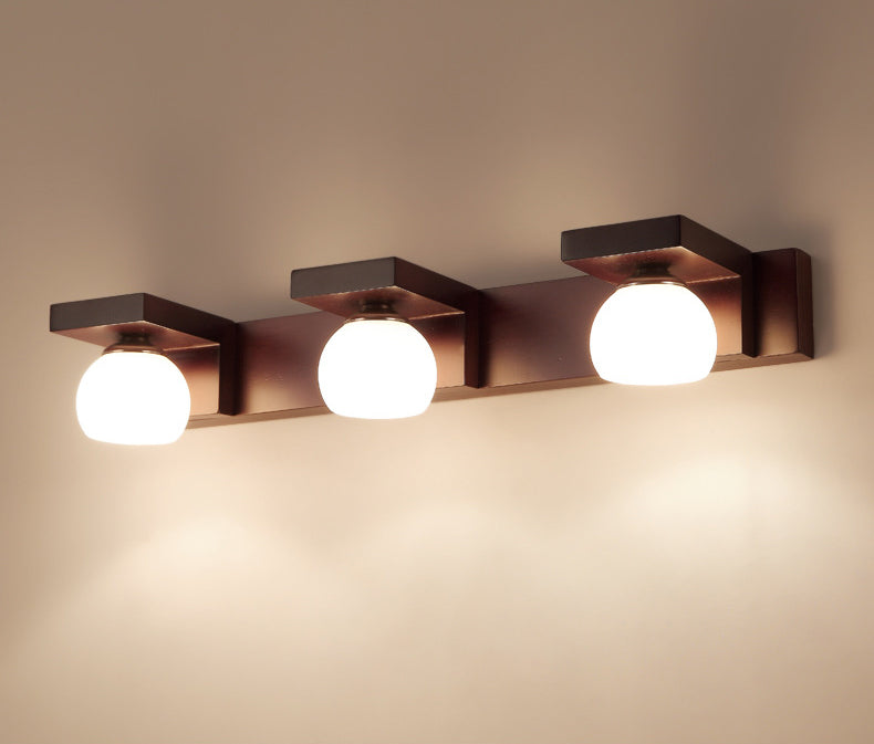 Walnut Brown Mirror Cabinet Wall Sconce Down Lighting Vanity Fixtures for Bathroom