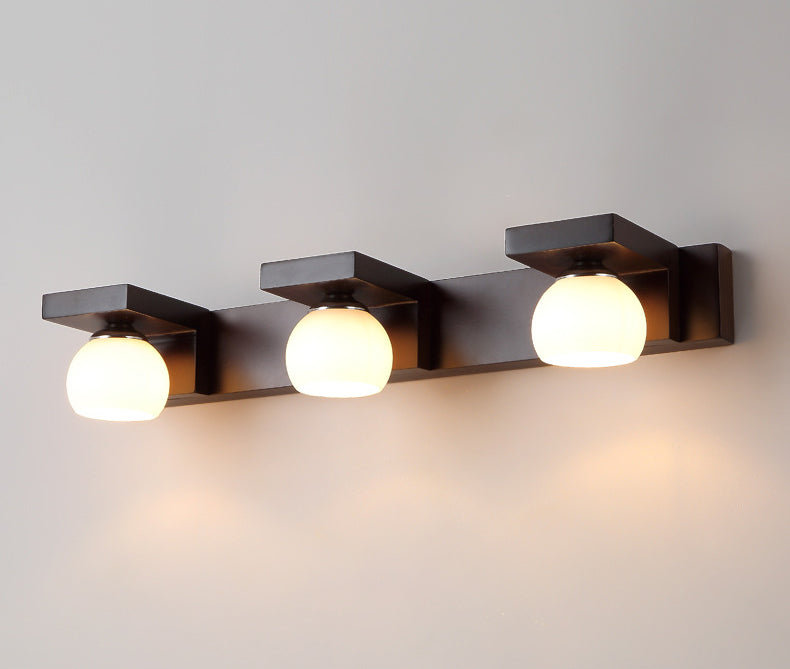 Walnut Brown Mirror Cabinet Wall Sconce Down Lighting Vanity Fixtures for Bathroom