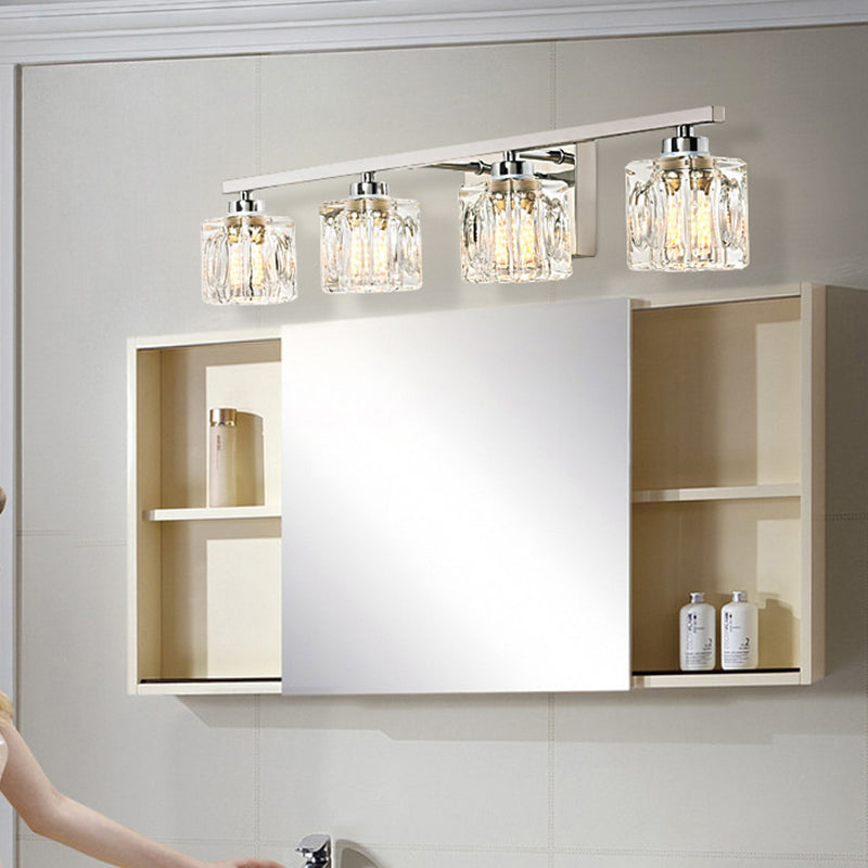 Modern Metal Siding Vanity Sconce 4 Lights Glass Shade Vanity Light for Bathroom