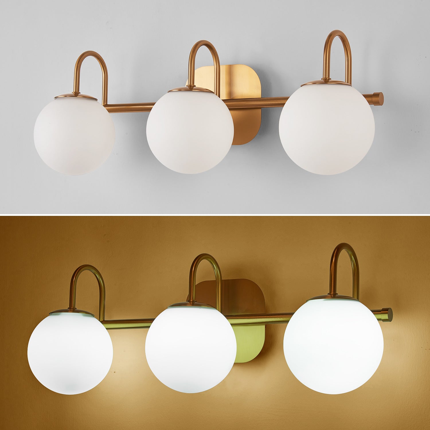 Global Glass Shade Vanity Wall Sconce Metal Armed Vanity Mirror Lights for Bedroom Bathroom