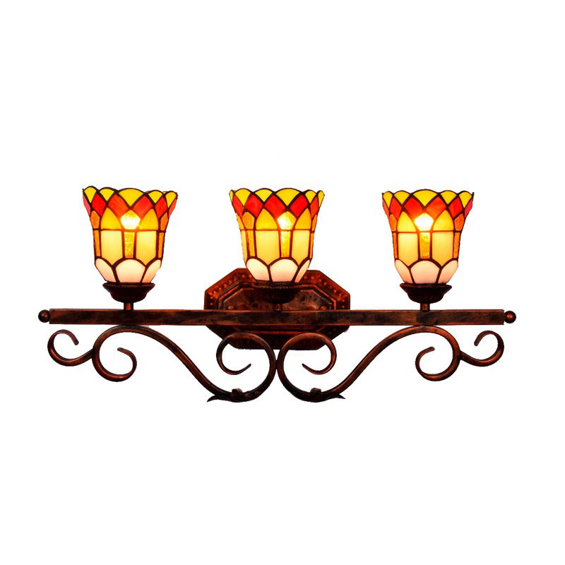 Multicolor Tiffany Wall Vanity Light 3 Heads Up and Down Lighting over Mirror Vanity Lights