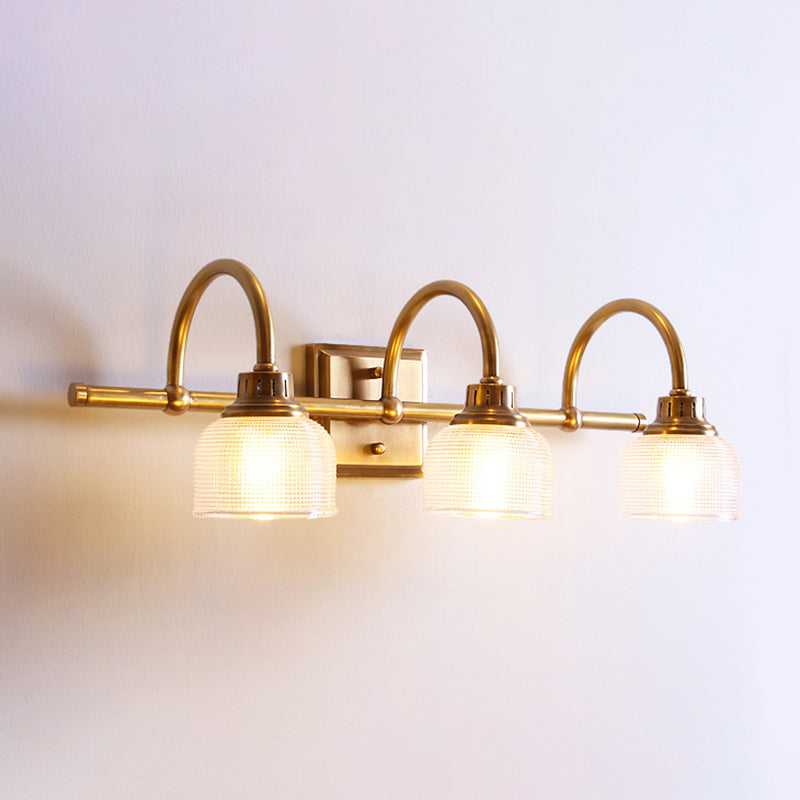 Brass Armed Vanity Light Fixture American Style Vanity Mirror Lights in Prismatic Glass Shade