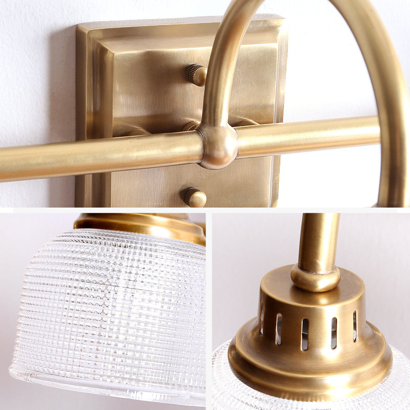 Brass Armed Vanity Light Fixture American Style Vanity Mirror Lights in Prismatic Glass Shade