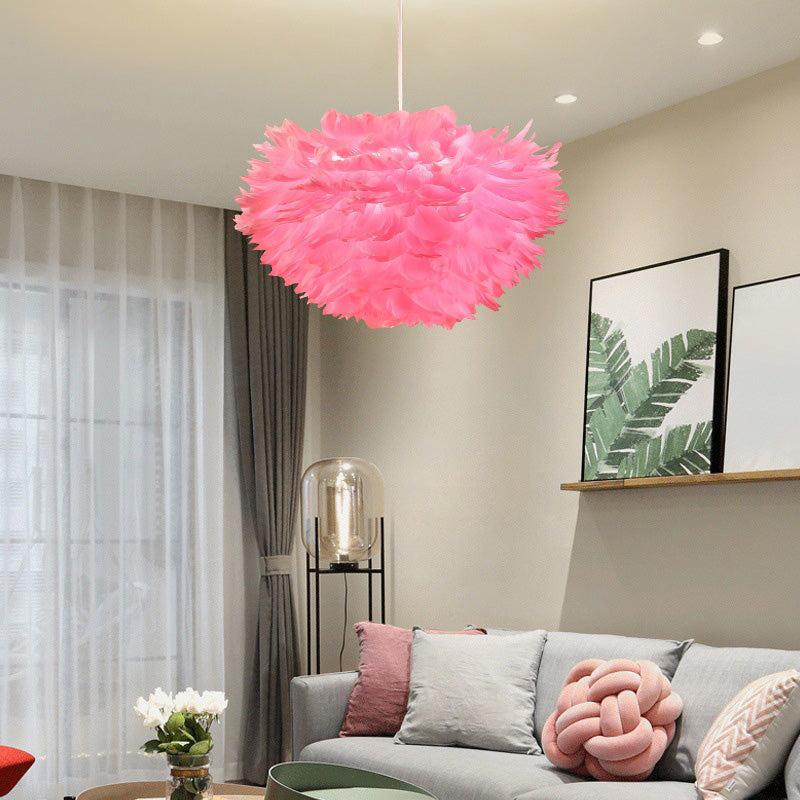 Lampadello a sospensione regolabile leggero moderno semplicità Globe Feather Affermazione per la camera da letto