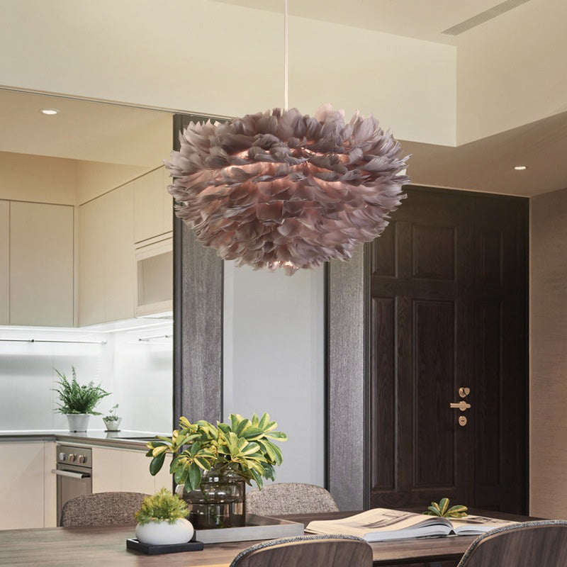 Lampadello a sospensione regolabile leggero moderno semplicità Globe Feather Affermazione per la camera da letto