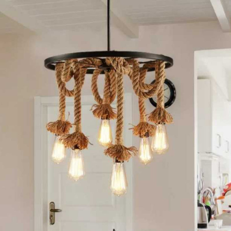 Retro Industrial Style Exposed Bulb Suspended Lighting Fixture Metal Hanging Ceiling Fixture for Restaurant